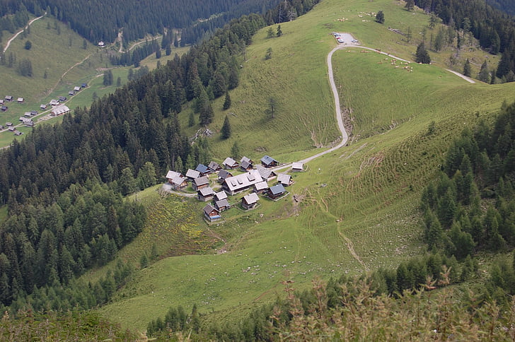 Alm, Cottages, Austria, musim panas, pemandangan, Gunung, alam