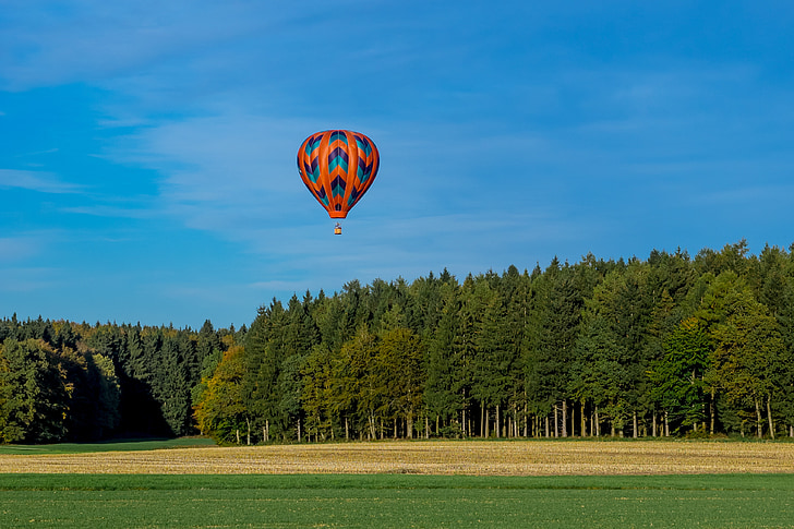 气球, 驱动器, 天空, 蓝色, 森林, 草甸, 字段