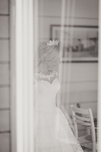 mujer, boda, Vestido, gris, escala, Fotografía, blanco y negro