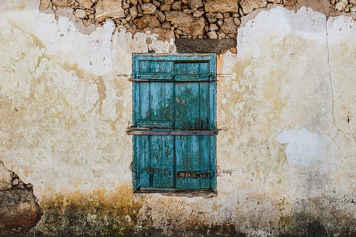 Ciprus, Sotira, régi ház, ablak, zöld, hagyományos, építészet