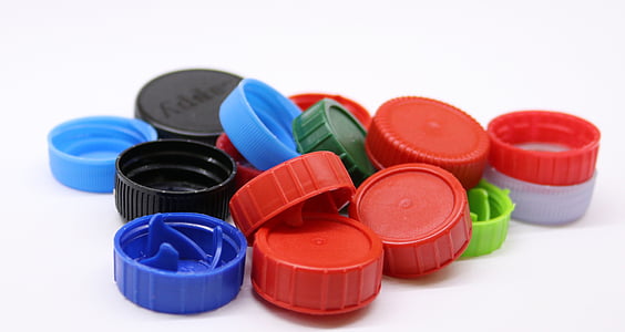 plastic schroefdoppen, caps, kunststof, vuilnis, kunstmatige, afval, door deel te nemen in
