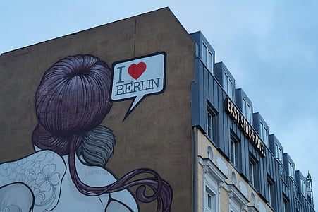 berlin, building, street art, graffiti, sign
