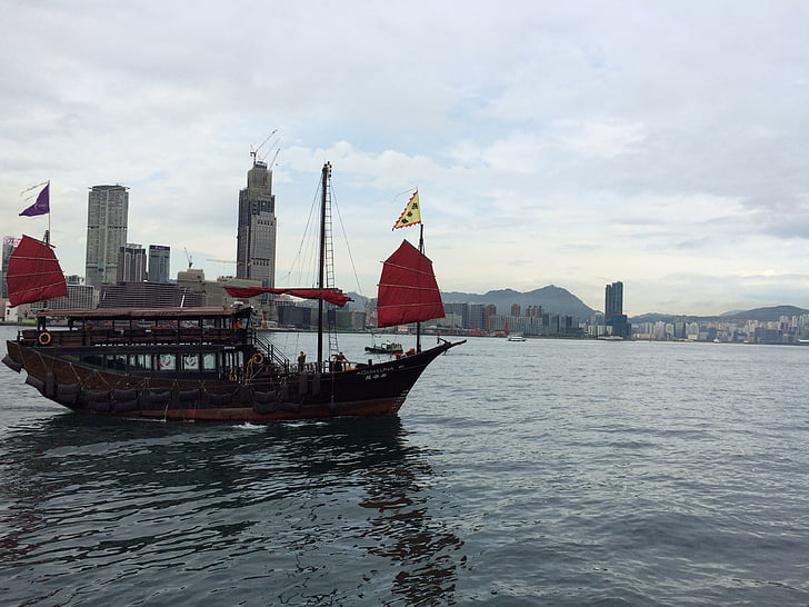 hong kong, sailing ship, sea, building exterior, nautical vessel, architecture, built structure