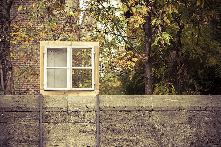 okenski okvir, na prostem, steno, okvir, okno, Vintage, lesene