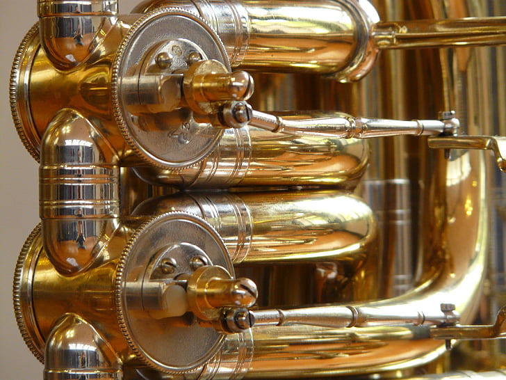 rotary valves, tuba, valves, stimmzug, brass instrument, instrument, gloss