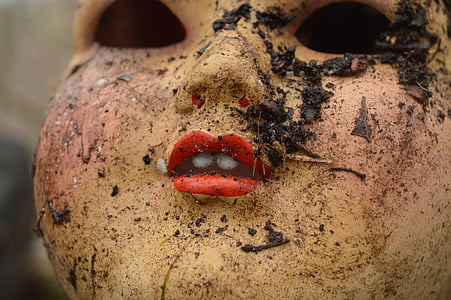 doll, old, dirty, lips, halloween, human Face, horror