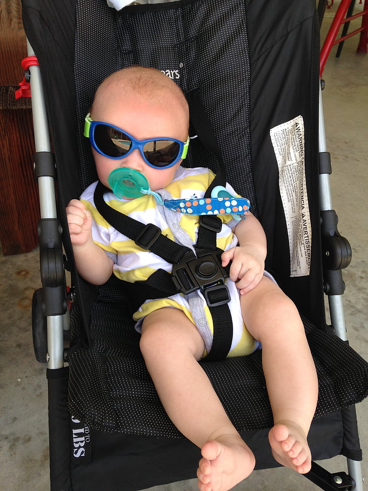 Fresco, bebê, óculos de sol, quente, Verão, carrinho de bebê, passeio