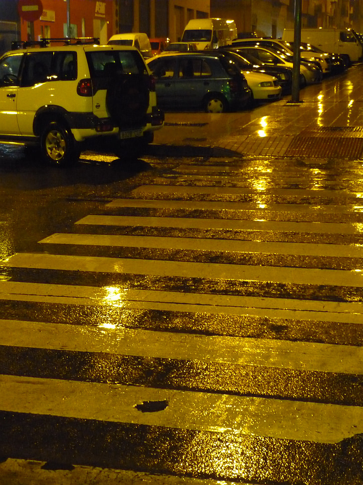 wet, rain, water, pedestrian crossing, calzada, brightness, damp