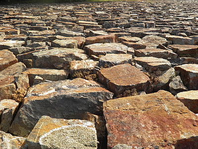 plano de fundo, paralelepípedos, pedras, conjuntos de granito, calçada, marrom, pedras