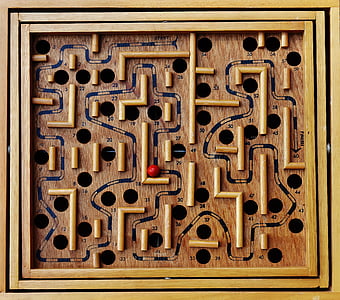 labyrint, hout, spelen, bal, rood, leuk, puzzel
