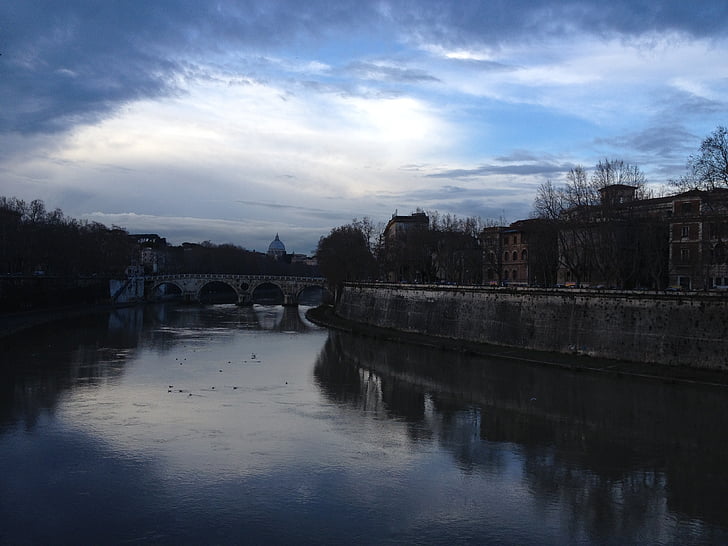 Róma, híd, éjszaka, folyó, építészet, híd - ember által létrehozott építmény, történelem