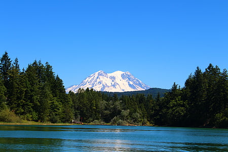 montanha, MT rainier, Lago, Washington, Monte