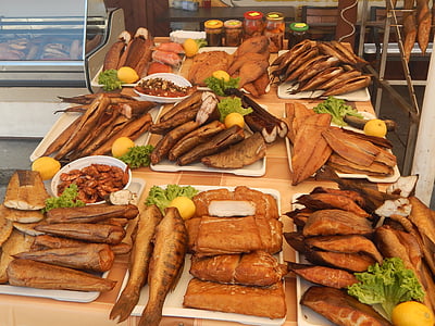 smoked fish, fish market, market, fish, food, healthy, smoked
