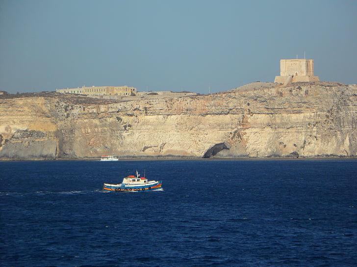 boot, Cliff, Middellandse Zee, rotsachtige kust, Rocky, uitkijktoren, Comino