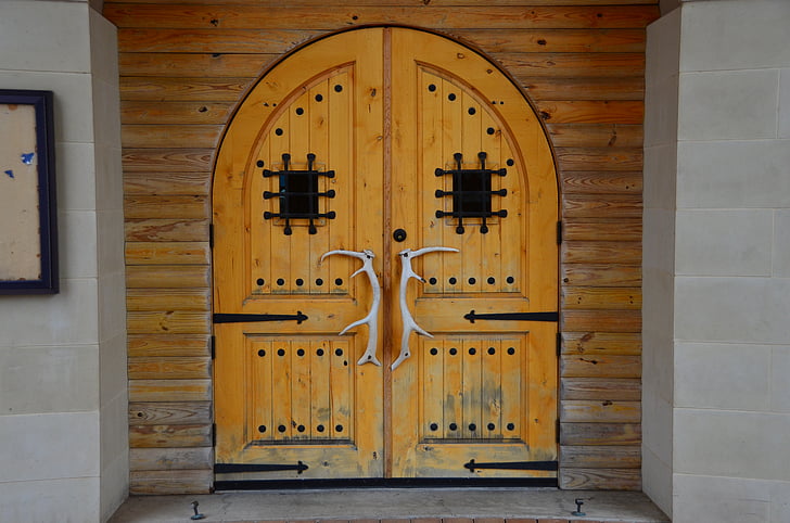 вратата, еленови рога, дървен материал, вратата, архитектурни, рогата, архитектура