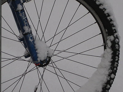 bicicleta de muntanya, bicicleta, roda, madurar, vora, radis, nevat en
