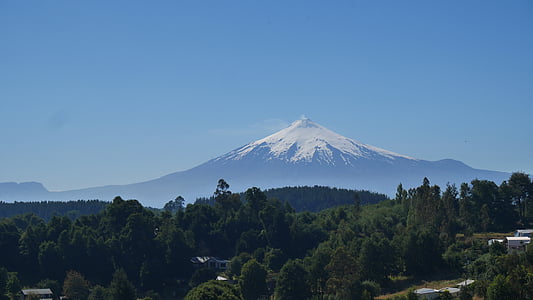 снег, Вилла-Рика, Вулкан, Volcan, Чили