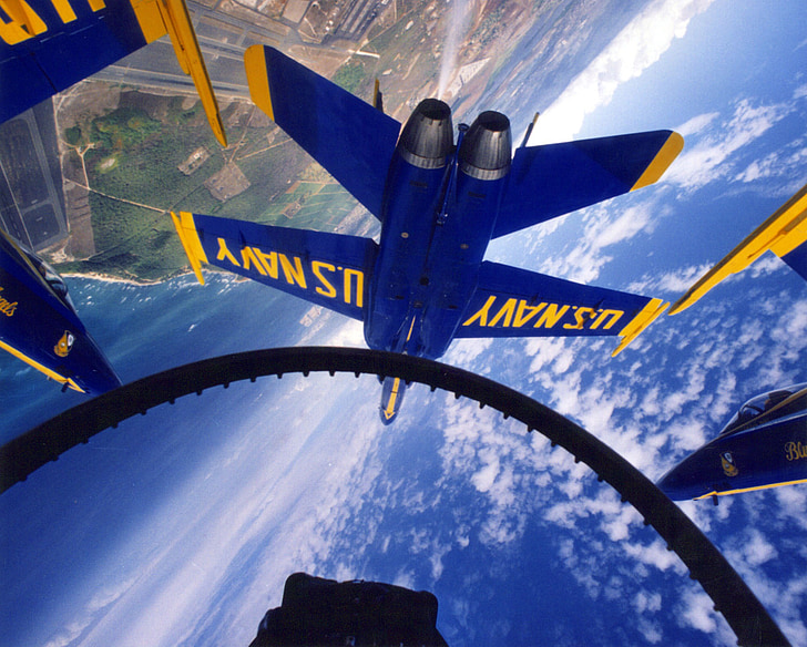 États-Unis marine, Blue angels, démonstration, équipe, vue cockpit, près, Sky