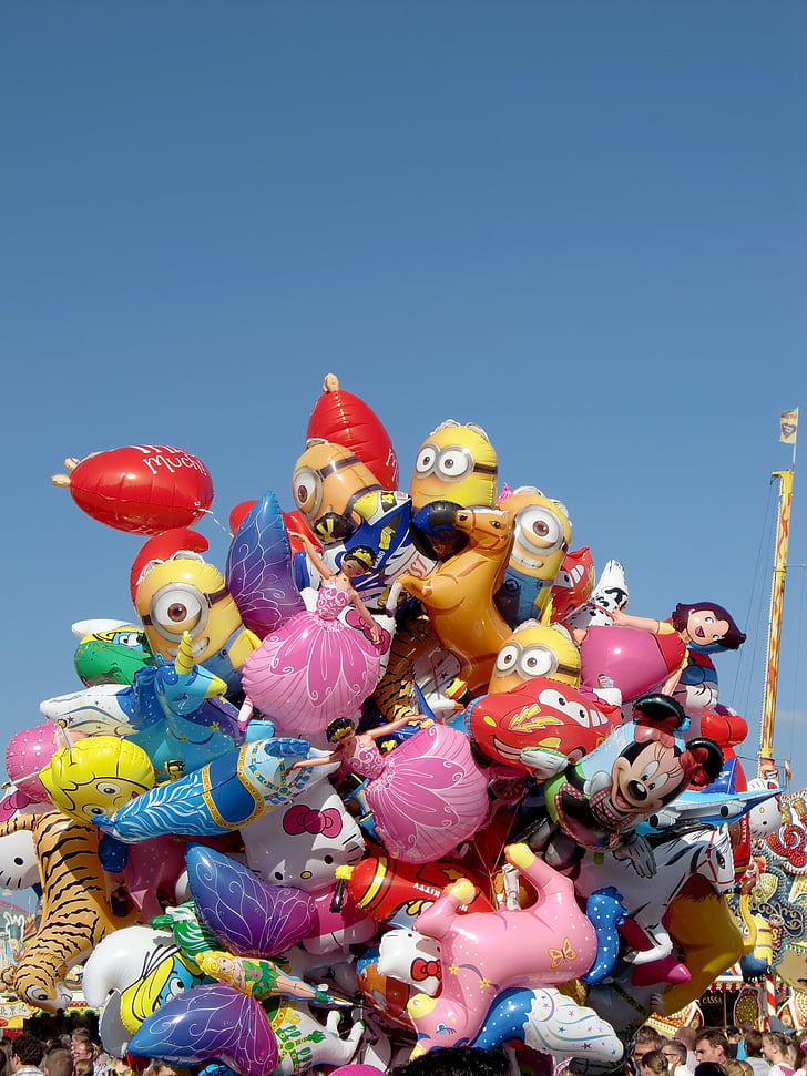 μπαλόνια, μπαλόνια, πολύχρωμο, έτος αγοράς, δίκαιη, χρώμα, πρήζω