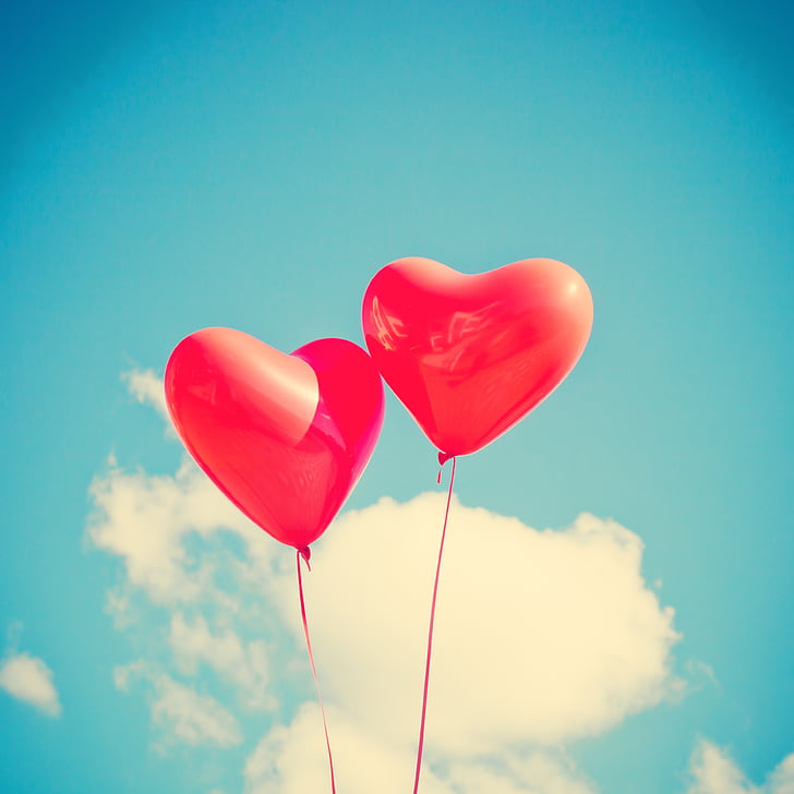 balloon, heart, love, red, romantic, happy, card