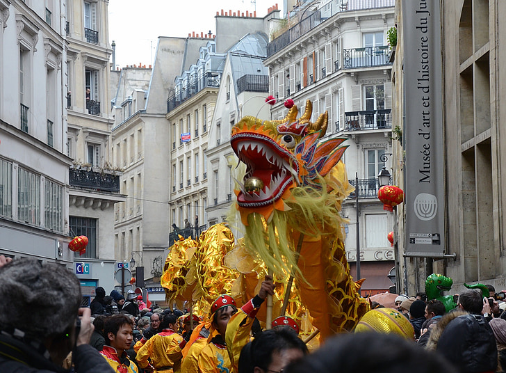 Parijs, Frankrijk, Chinees Nieuwjaar, mensen, viering, feestelijke, Festival