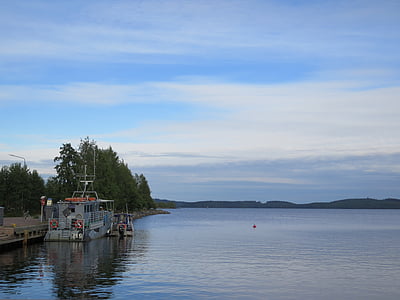 jezero, modrá, Finsko, tiché, molo