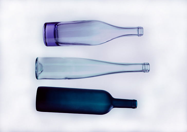 glass, a bottle of, composition, studio, background, colors, bottles