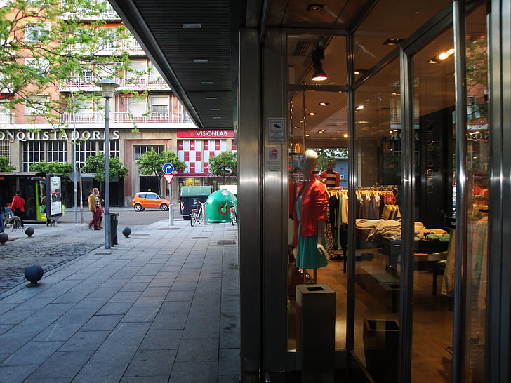 Handel, Schaufenster, Mannequin, Straße, Mode, Einkaufen, Bürgersteig