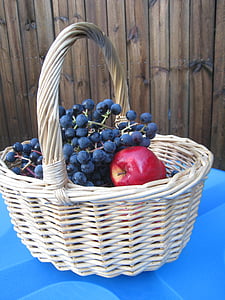 košara, jabolko, sadje, grozdje, jeseni, Tabela, desko