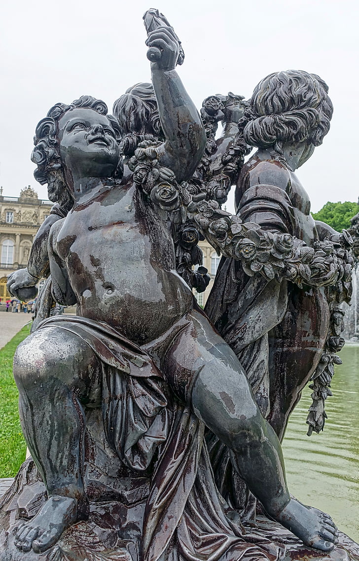 estatua de, querubín, escultura, Ángeles, Cupido, adornado, mármol