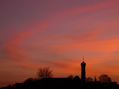 Sunset, kirke, Tower, City, Afterglow, pastel, Kærlighed