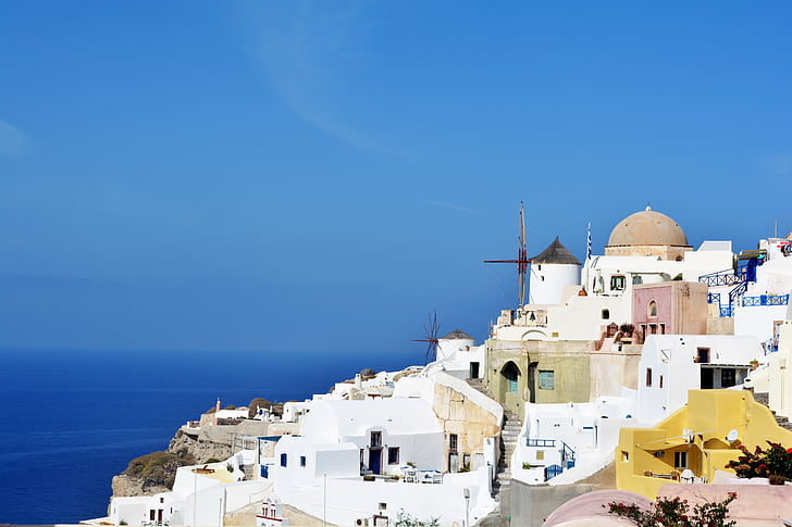 Santorini, Graikija, baltų namų, Architektūra, Oia, Kikladų salos, jūra