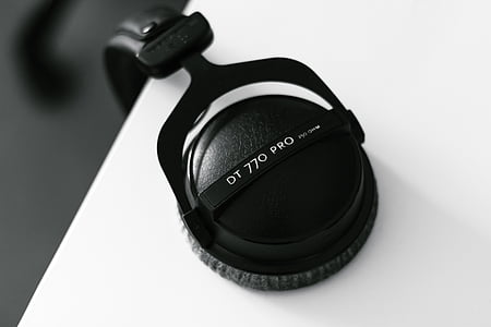 black-and-white, electronics, headphone, camera - Photographic Equipment, equipment, technology, black Color