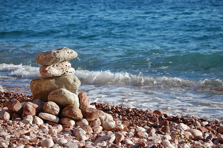 as pedras, água, mar, balanço de branco, praia, natureza