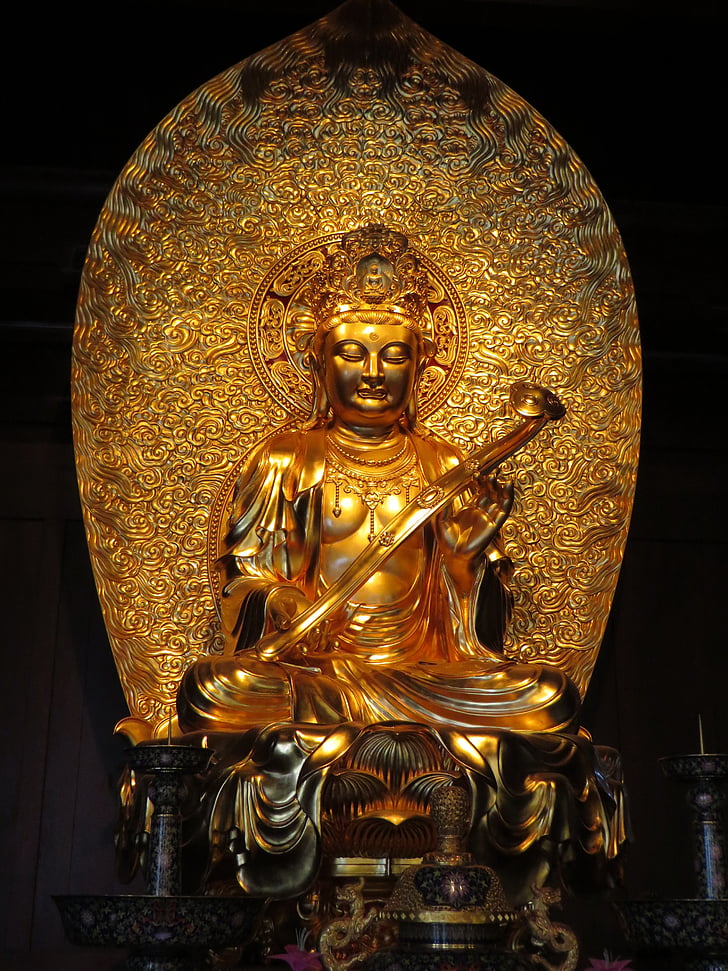 Xangai, Templo de, Buda, estátua, escultura, Doré, arte sacra