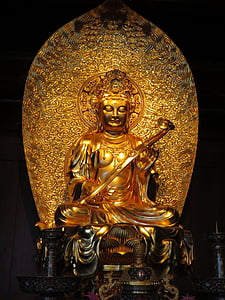 Shanghai, Temple, Buddha, statue, skulptur, Doré, hellige kunst