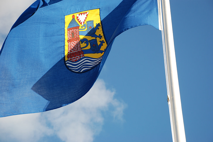 Flaga, Flensburg, GE, niebieski, Chmura, dzień, światło