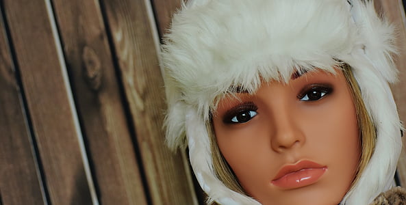 겨울, 모자, 하얀, 여자, 얼굴, 인형, 매력적인