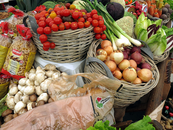 grøntsager, tomater, porre, salat, løg, sund, spise