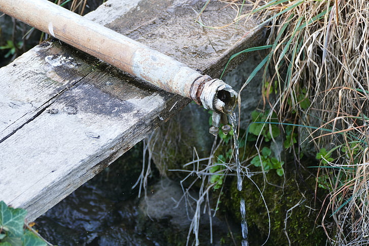 Trickle, água, água a correr, pequeno, entrada, pequeno riacho, madeira - material