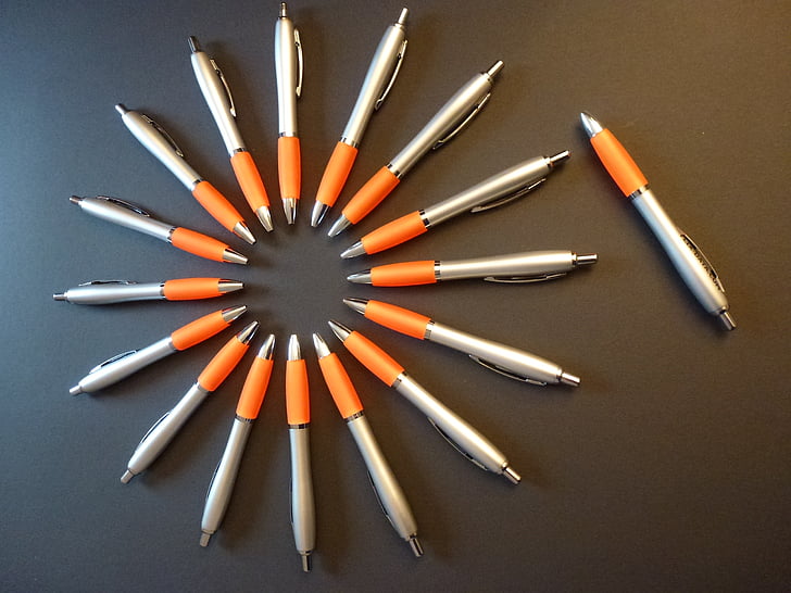pen, orange, symmetry, office, leave, marker pen, stationery