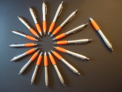 rašiklis, oranžinė, simetrija, biuras, atostogos, markeriai, Kanceliarinės prekės