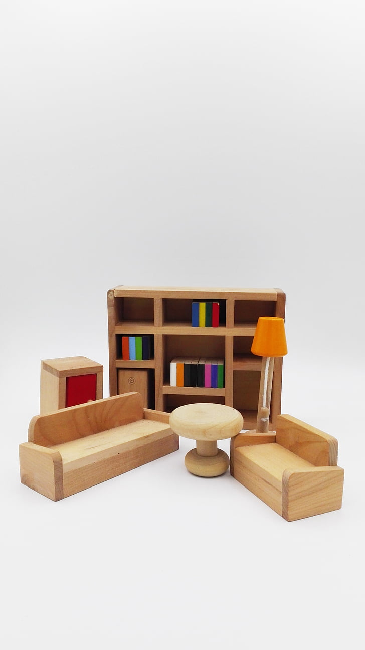 miniatúrne, nábytok, drevo