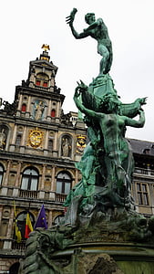 Antwerp, Grand place, Brabo, tänava fotograafia, Downtown, antigoon, raekoda