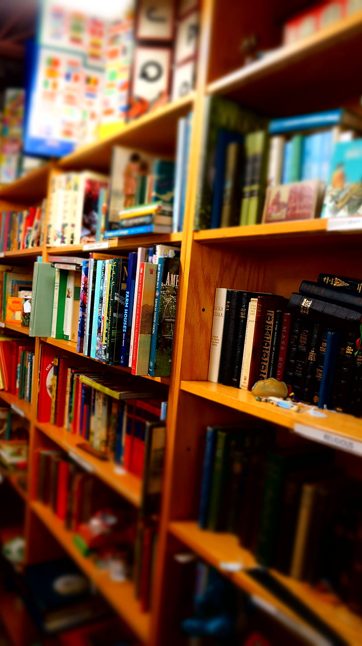 knihy, dřevěné police, Knihovna, dětské knihy, čtení, vzdělání, studie