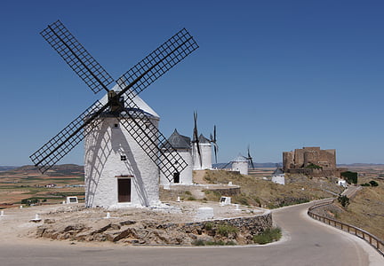kincir angin, windräder, tenaga angin, pabrik, La mancha, Consuegra, Spanyol