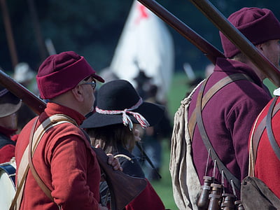 kamp, soldat, artilleri, våpen, historiske, reenacting, engelske borgerkrigen