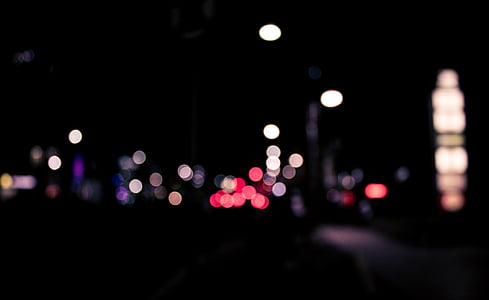 blur, bokeh, dark, defocused, evening, illuminated, lights