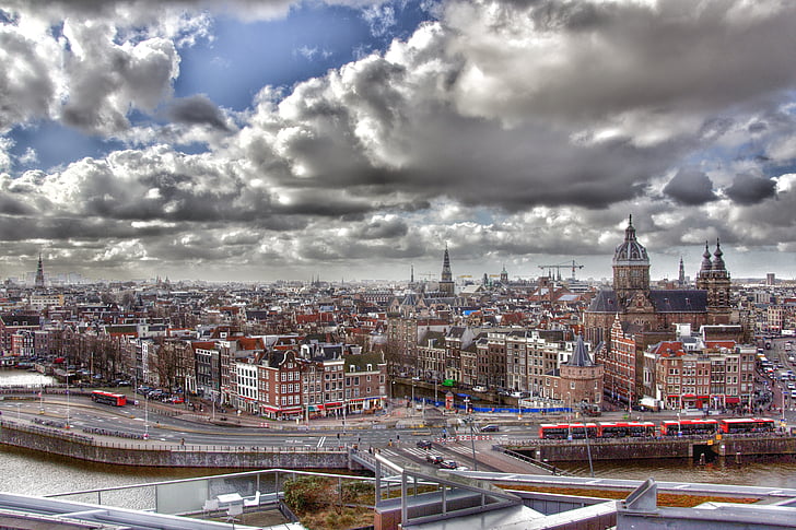 Amsterdam, Center, by, Holland, City, historiske centrum