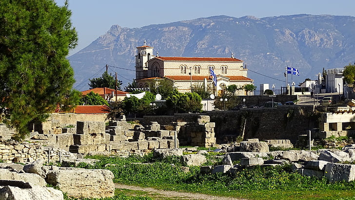 Grekland, Korinth, antiken, platser av intresse, ruin, gamla tider, grekisk stad